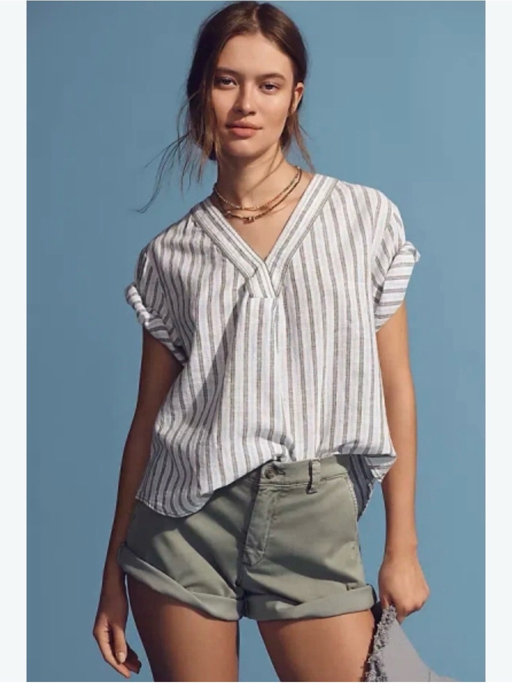 Anthropologie Pilcro Linen Henley Surf Shirt size M